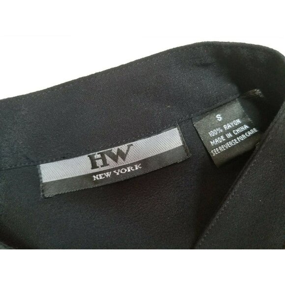 HW New York Womens Button Up Long Sleeve Shirt Blouse Top Small Black - Picture 3 of 5